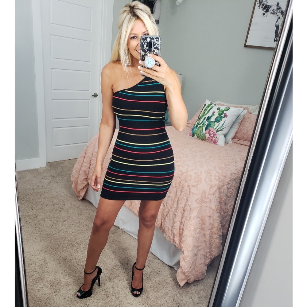 NWT NEW Black and Rainbow Striped Dress Forever 21